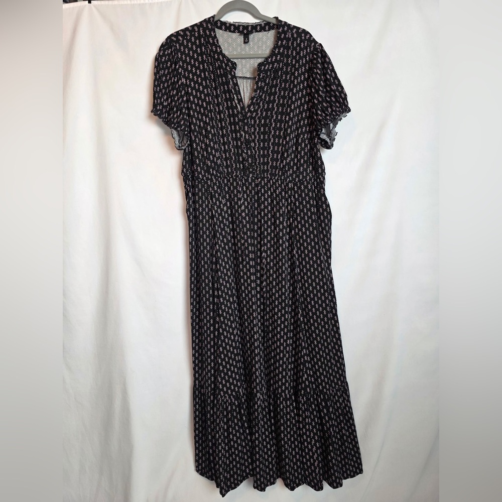 Torrid Maxi Dress - Black with White/Red Print - 2X
